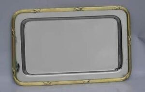bandeja-rectangular-acero-inoxidable-moldura-bronce-lxv-nevey