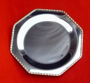 plato-homenaje-octogonal-acero-inoxidable-moldura-bronce-perle-nevey