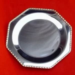 plato-homenaje-octogonal-acero-inoxidable-moldura-bronce-perle-nevey