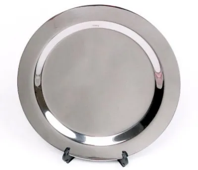 plato-redondo-de-acero-inoxidable-con-caja-y-atril-nevey