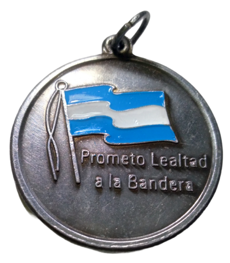 medalla promesa o jura a la bandera hierro niquel negro pintada con cinta y grabado
