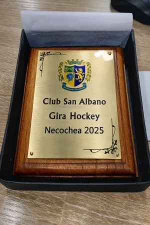 placa san albano plaqueta conmemorativa bronce oro impresion UV full color