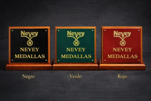 plaqueta personalizada de madera con bronce bicapa [NEGRO/BORDO/VERDE] Nevey Medallas modelo
