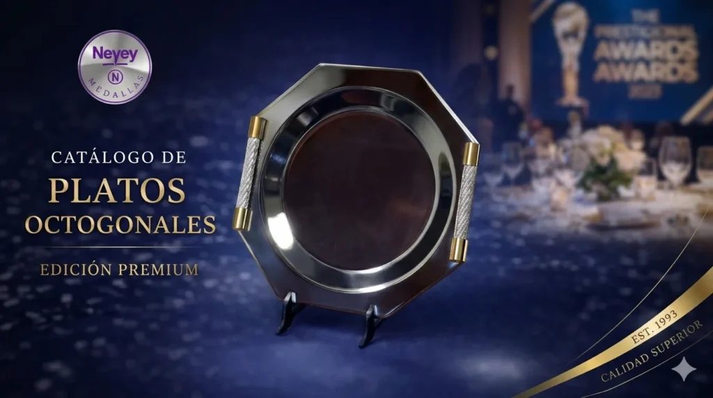 Portada catalogo de platos acero inoxidable octogonales nevey medallas