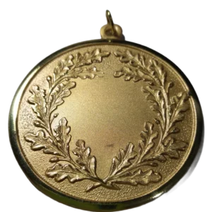 Medallon hoja de Roble 60mm en bronce con baño dorado grabado personalizado
