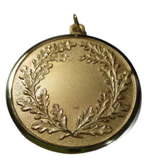 Medallon hoja de Roble 60mm en bronce con baño dorado grabado personalizado