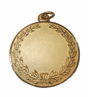 Medallón circular 55mm con relieve de corona de laureles y pasa cinta incorporado.